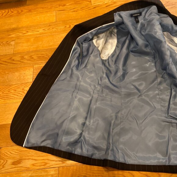 Vintage Lands End Womens Blazer Jacket Black Striped Cashmere Wool Size 12 - Picture 8 of 10